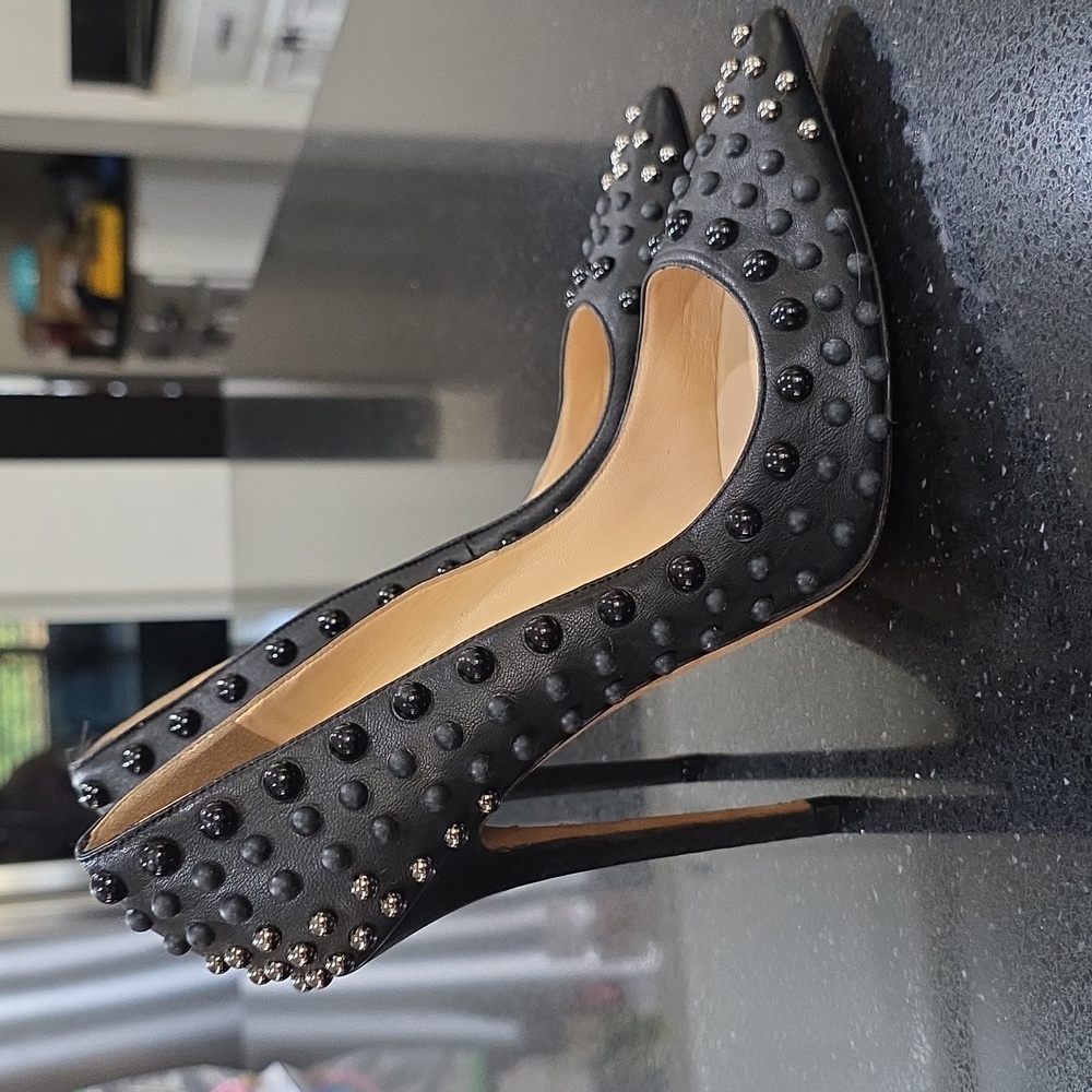 Jimmy Choo Abel Black Studded Leather Pointed Toe Stiletto Pumps Heels Size 8 - Picture 4 of 10